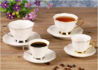 ZELLERFELD 12-Teilig Kaffeeservice mit Untertasse Kaffeetasse Gold-Umrandung (NXY09-B)
